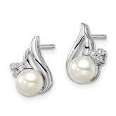 Sterling Silver Rhodium 6mm FW Cultured Pearl & Diamond Post Ear